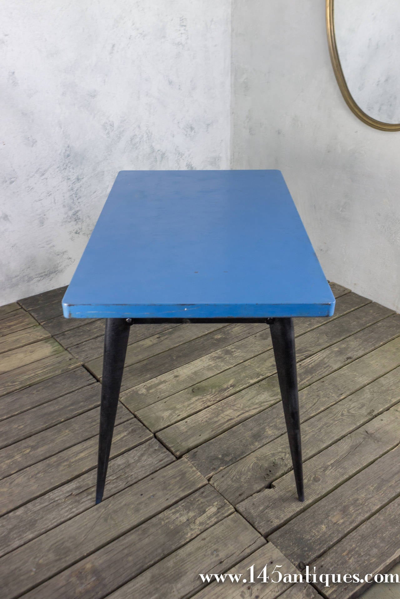 French Tolix Table with Blue Top and Black Frame