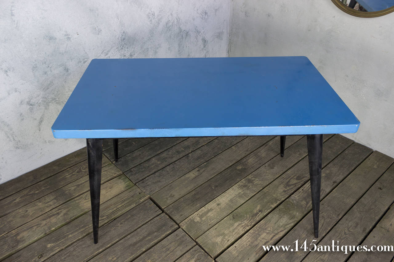 20th Century Tolix Table with Blue Top and Black Frame