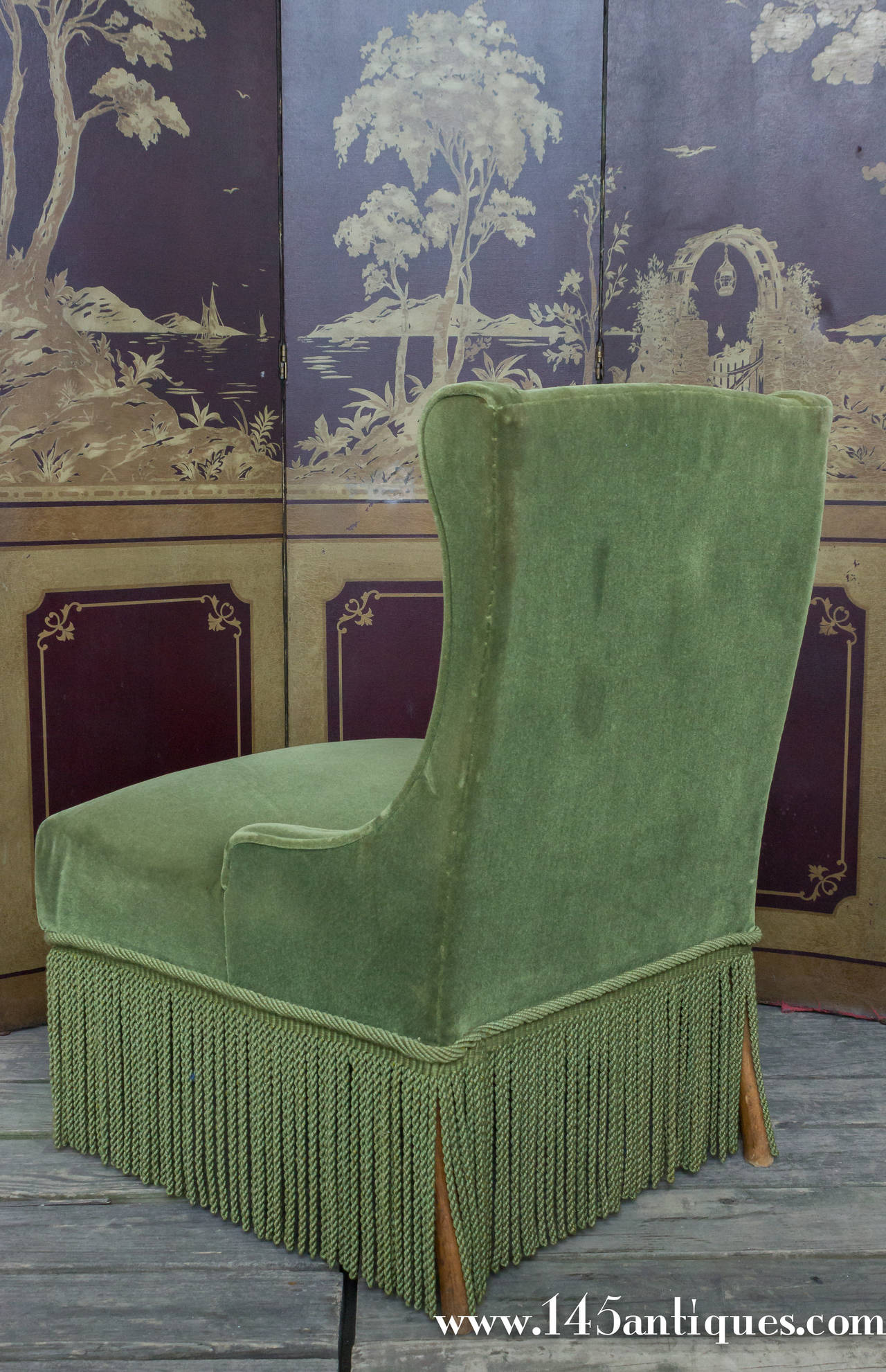 Pair of Slipper Chairs in Green Velvet 2