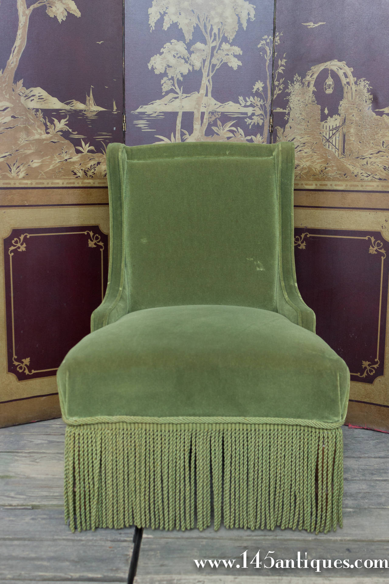 Pair of Slipper Chairs in Green Velvet In Good Condition In Buchanan, NY