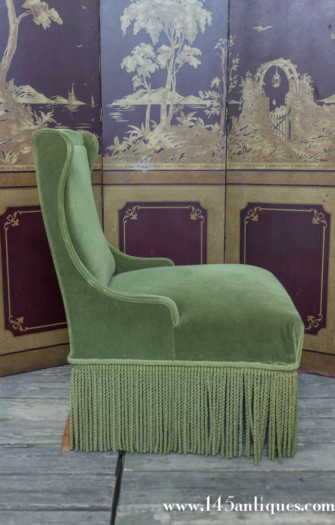 Napoleon III Pair of Slipper Chairs in Green Velvet