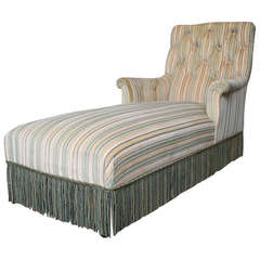 French 19th C. Napoleon III Chaise Lounge in Striped Fabric 12