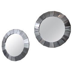 Pair of 1970s Vintage Round Polished Metal Framed Mirrors