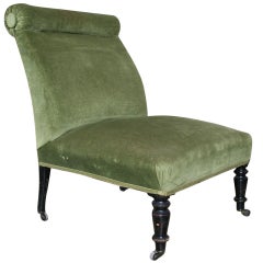 Napoleon III Slipper Chair in Green Velvet