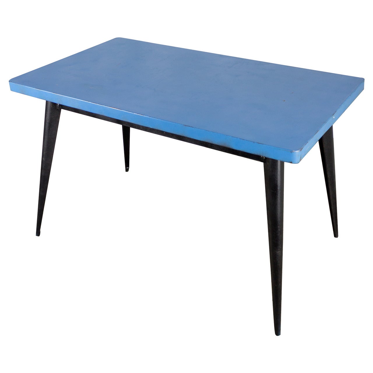 Tolix Table with Blue Top and Black Frame
