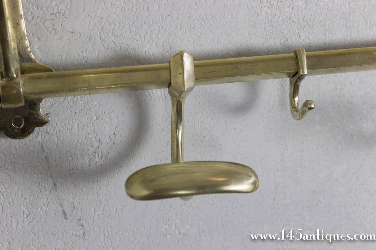 French Early 20th Century Brass Coat Rack with Top Rack 5