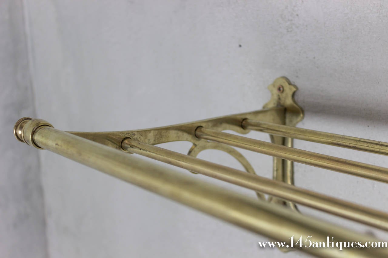 French Early 20th Century Brass Coat Rack with Top Rack 4
