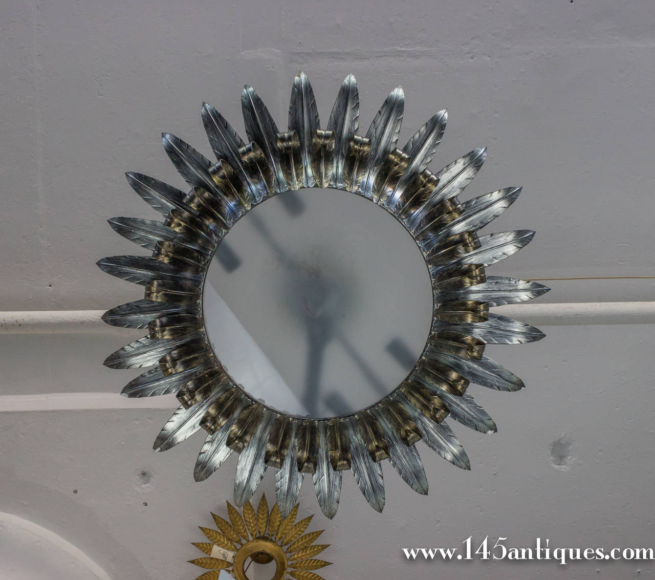 Handsome Spanish Silver and Gold Ceiling Sunburst Fixture In Excellent Condition In Buchanan, NY