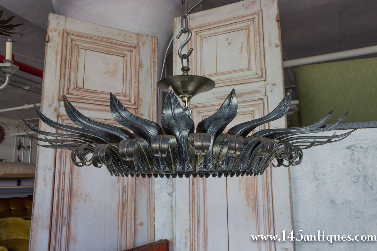 Mid-20th Century Handsome Spanish Silver and Gold Ceiling Sunburst Fixture