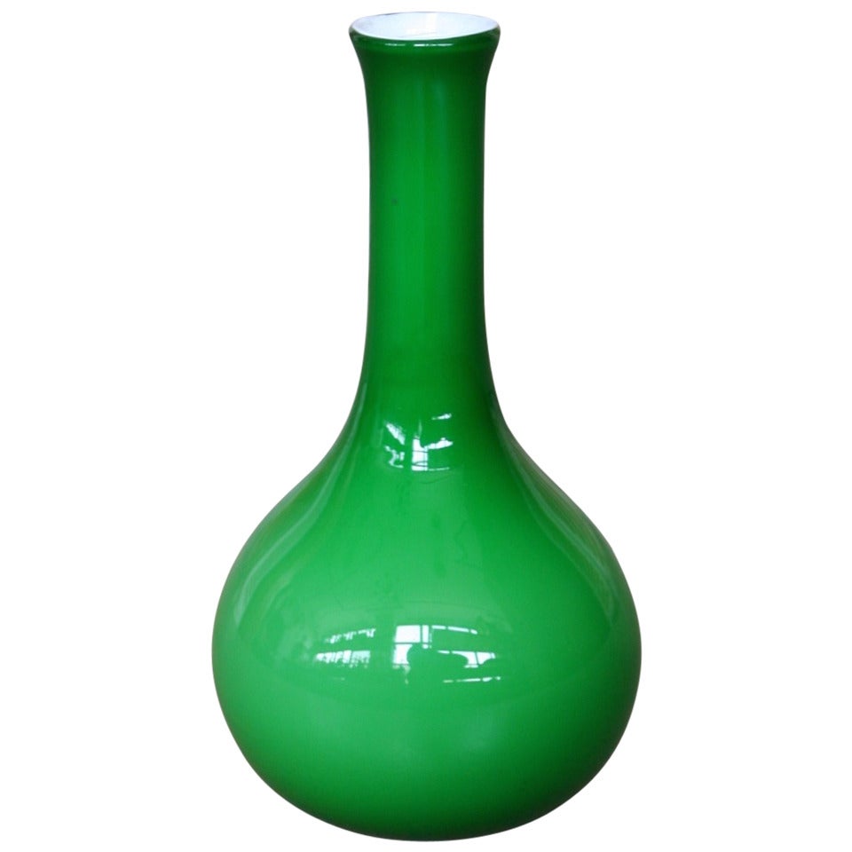 Italian Mid-Century Green & White Cased Glass Vase