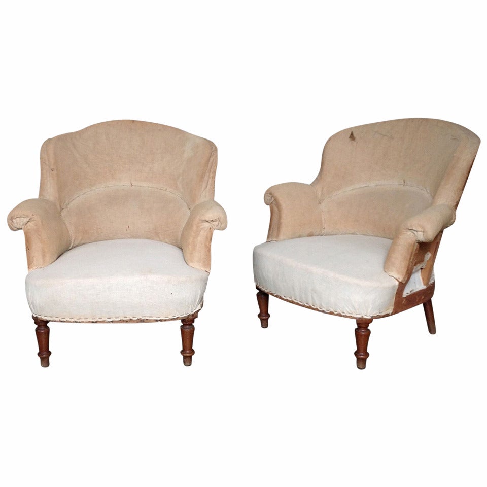 Pair of French 19th Century Armchairs in Muslin