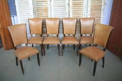 Set of 6 French 1940's Dining Chairs in Beige Leather