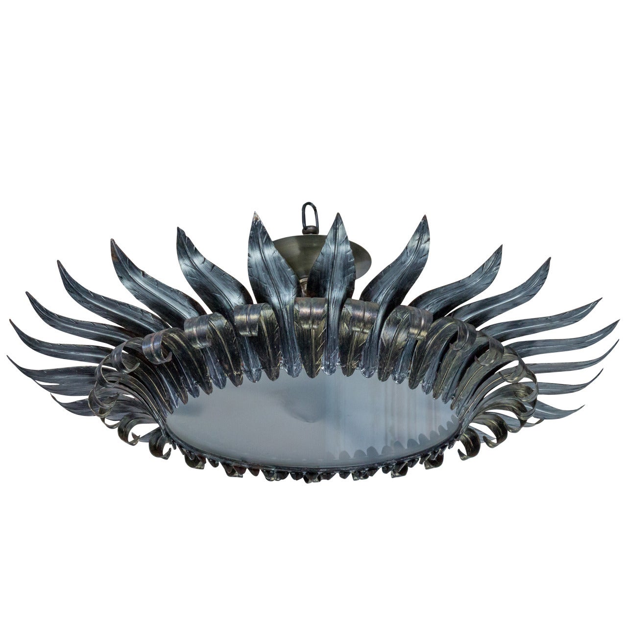 Handsome Spanish Silver and Gold Ceiling Sunburst Fixture