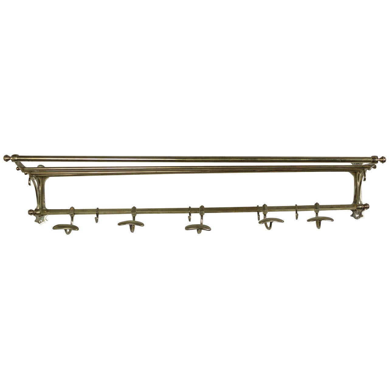 French Early 20th Century Brass Coat Rack with Top Rack at 1stdibs