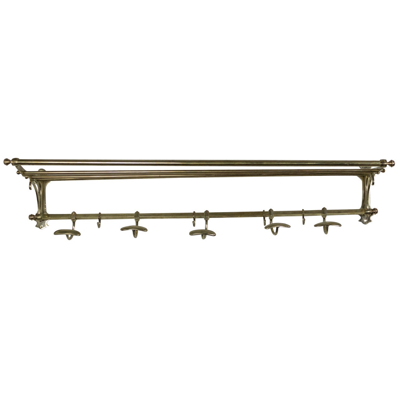 French Early 20th Century Brass Coat Rack with Top Rack