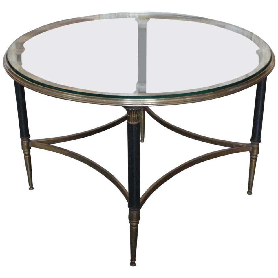 French 1950’s Round Bronze Coffee Table with Glass Top