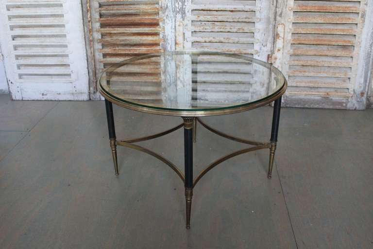 French 1950’s Round Bronze Coffee Table with Glass Top.