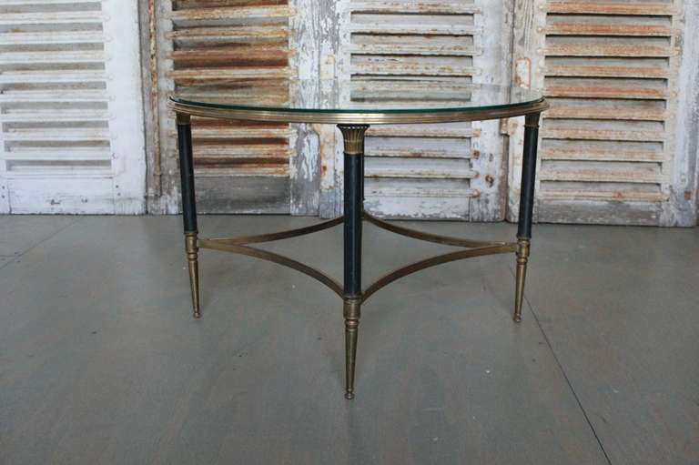 Mid-Century Modern French 1950’s Round Bronze Coffee Table with Glass Top