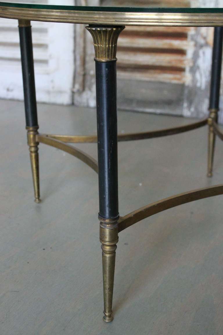 French 1950’s Round Bronze Coffee Table with Glass Top 1