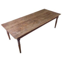 Vintage French Oak Farm Table with Turned Legs