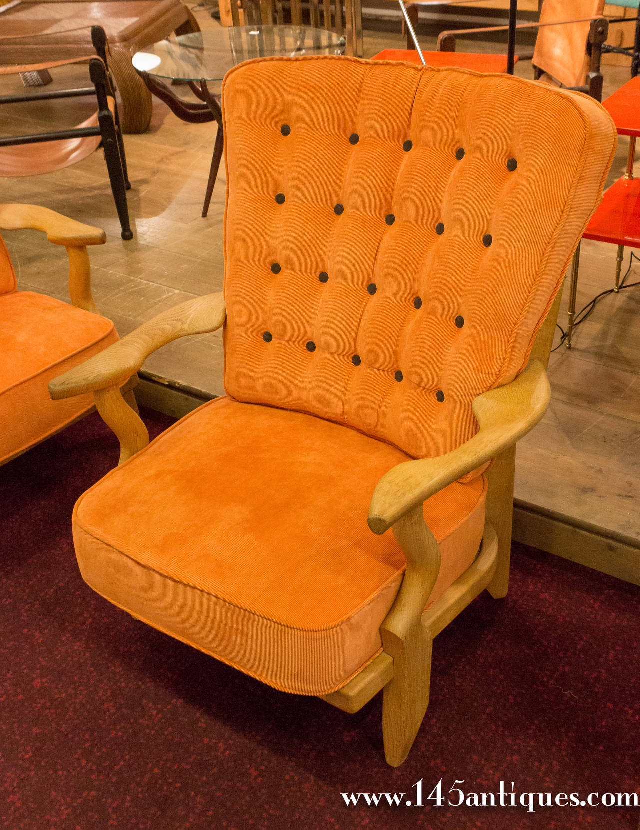 Mid-Century Modern Pair of Armchairs by Guillerme et Chambron