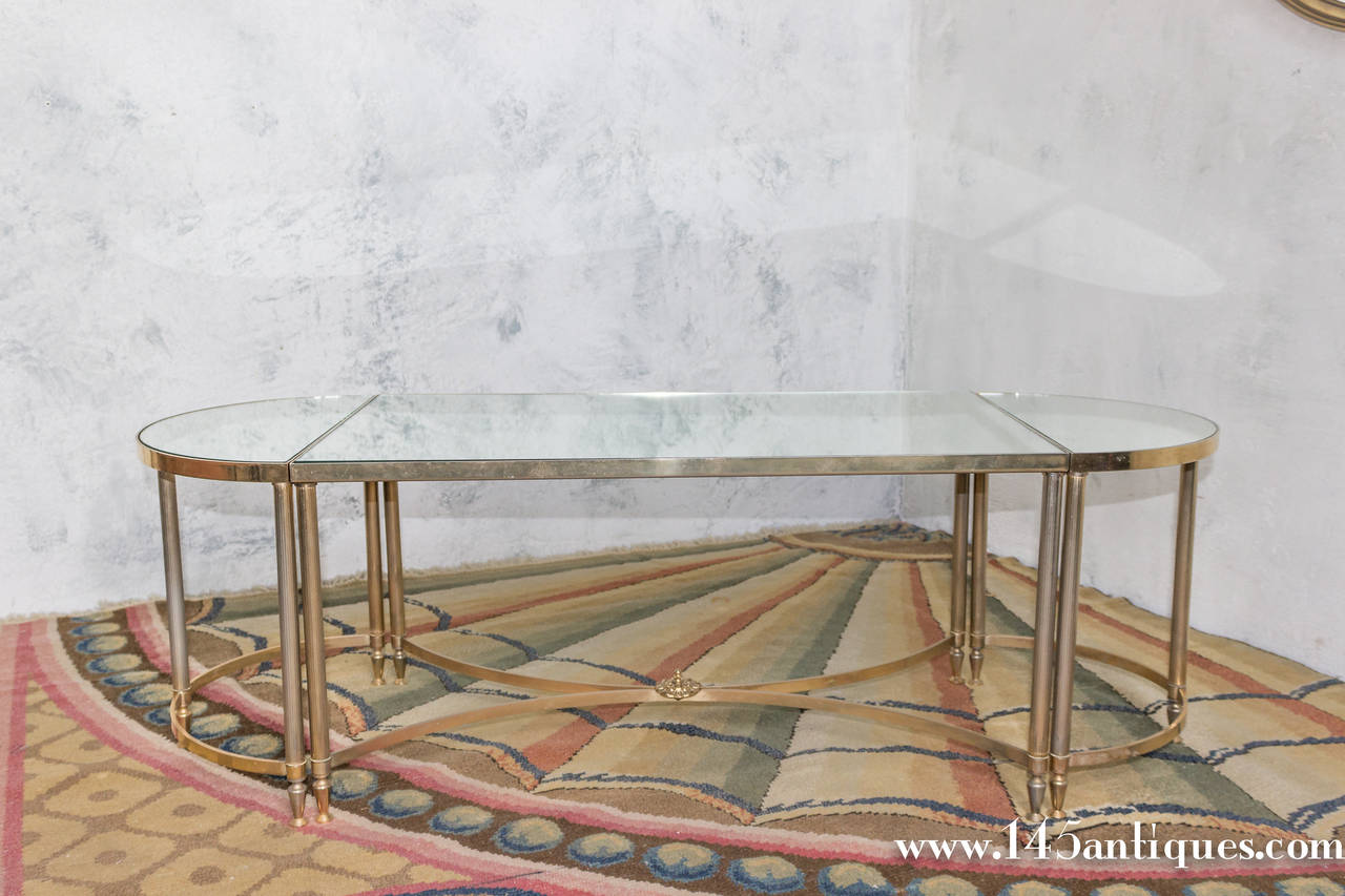 Mid-20th Century French Brass Sectional Coffee Table with Mirror Top, 1940s