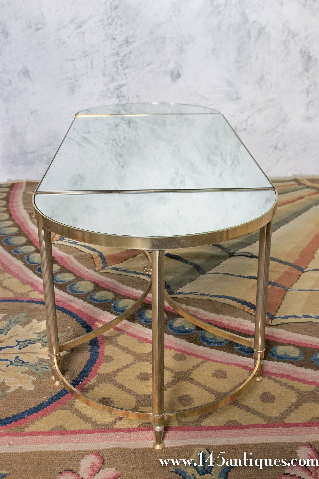 French Brass Sectional Coffee Table with Mirror Top, 1940s 1