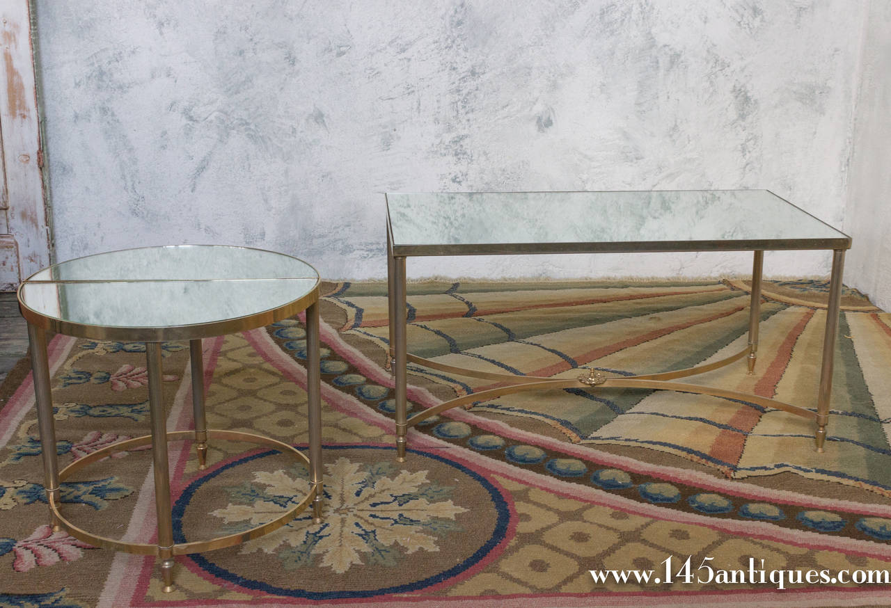 French Brass Sectional Coffee Table with Mirror Top, 1940s 4
