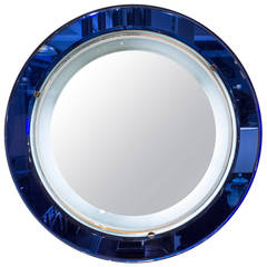 Italian 1970s Blue and White Mirror with Backlight in the Style of Fontana Art 1