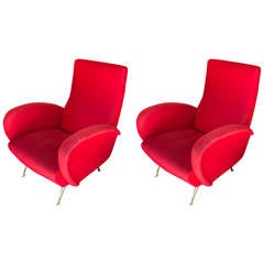 Pair of Mid-Century Modern Red Armchairs in the Style of Marco Zanuso