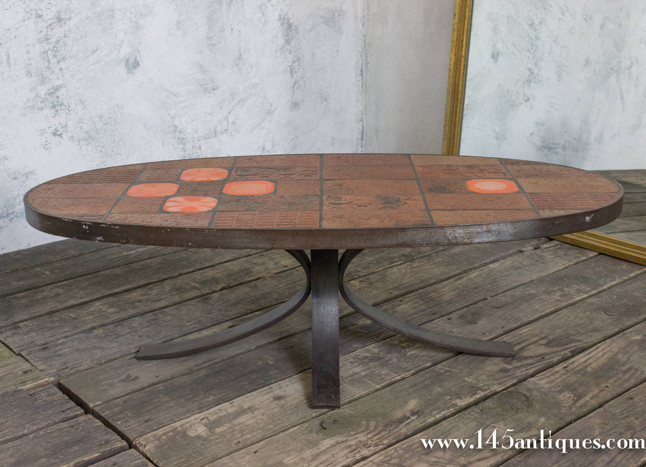 Steel and Ceramic Tile Oval Coffee Table For Sale at 1stdibs