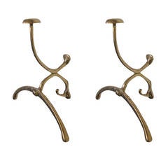 Antique Pair Elegant Brass Hat and Coat Hooks