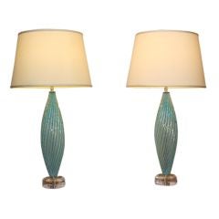 Pair of Beautiful Blue Murano Lamps