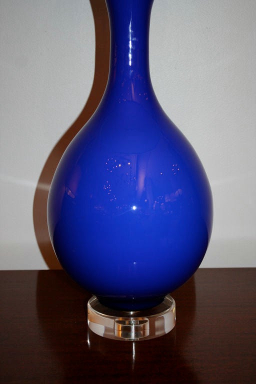 Italian 1950s  Cobalt Blue Glass Lamp 1