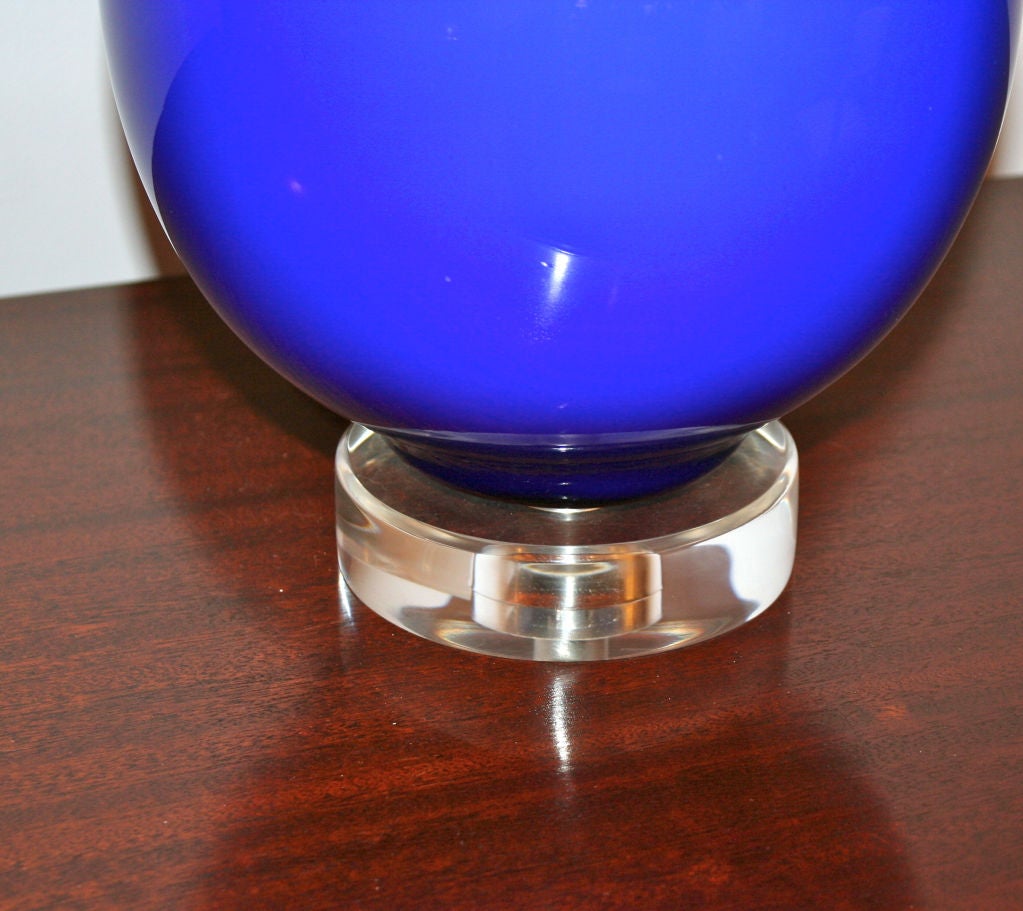 Italian 1950s  Cobalt Blue Glass Lamp 3