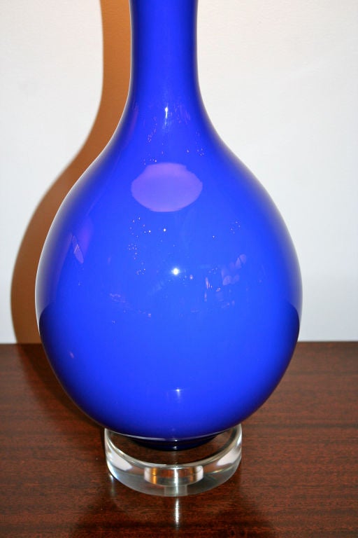 Italian 1950s  Cobalt Blue Glass Lamp 4