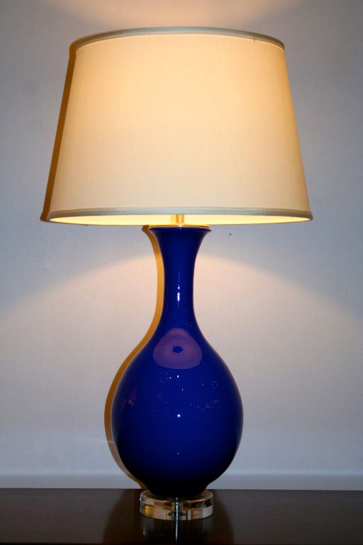 Large cobalt blue Italian Glass table lamp, recently mounted on  a plexiglass  base.