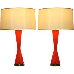 Pair of Orange Murano Table Lamps