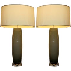 Elegant pair of grey Murano table lamps