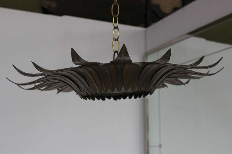 1940s Spanish Silvered Sunburst Ceiling Fixture with Patinated Gold Highlights For Sale 1