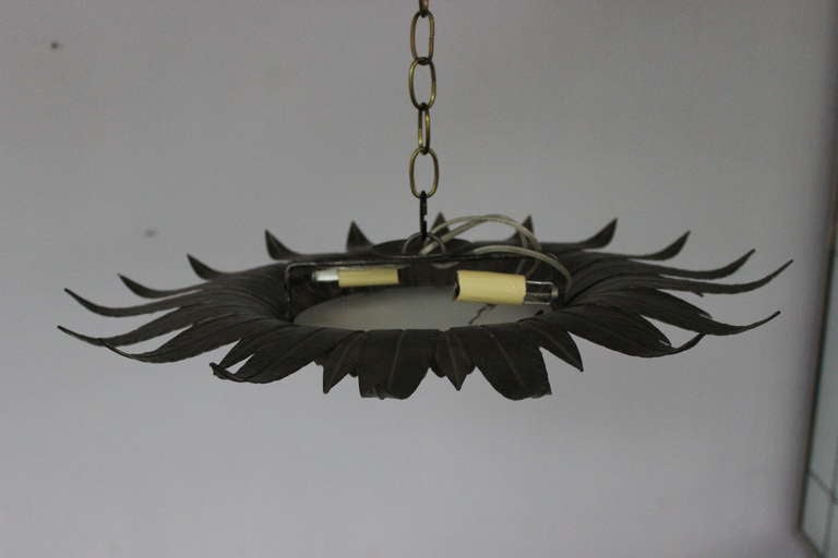 1940s Spanish Silvered Sunburst Ceiling Fixture with Patinated Gold Highlights For Sale 2