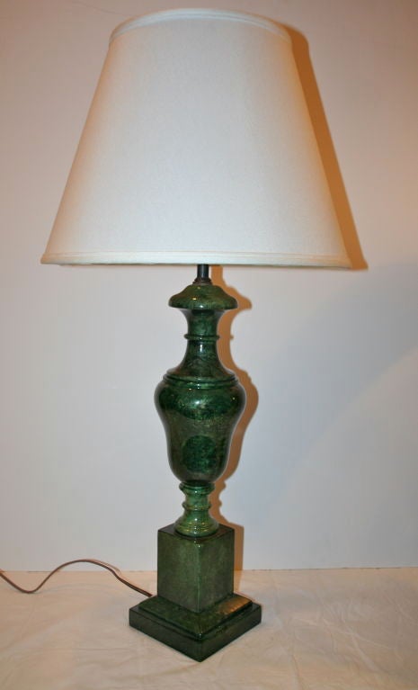 Beautifully carved pair of Italian green alabaster lamps