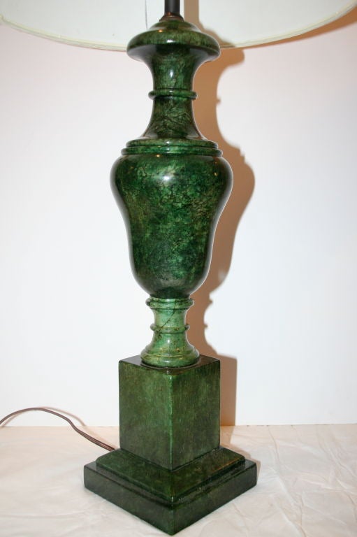 Italian Elegant Pair of Green Alabaster Lamps