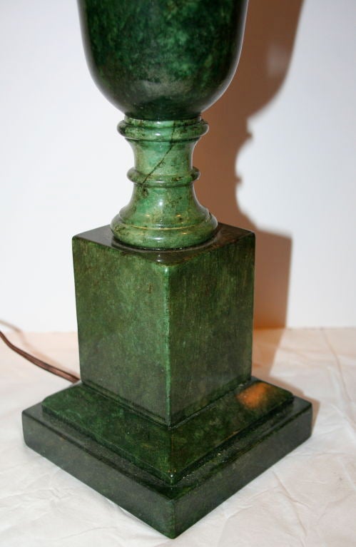 Mid-20th Century Elegant Pair of Green Alabaster Lamps