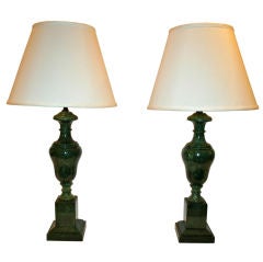 Elegant Pair of Green Alabaster Lamps