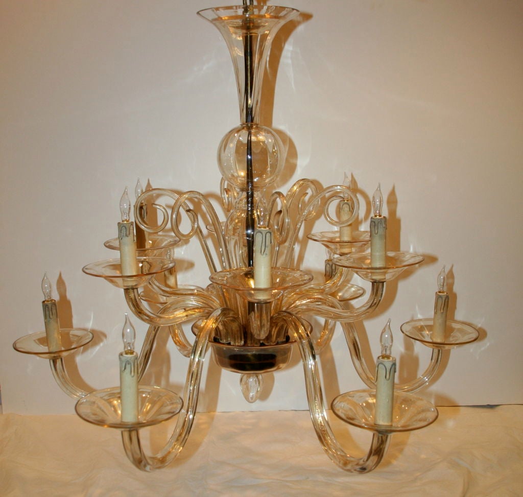 2 Tiered Champagne Colored Murano Chandelier