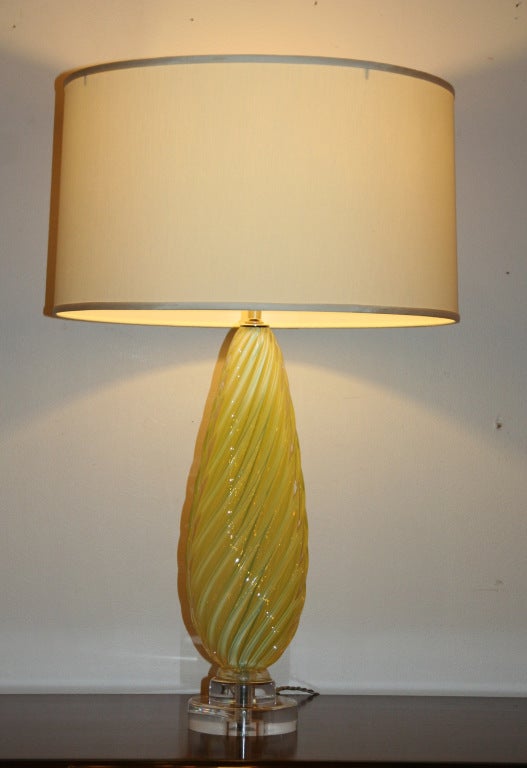 Pair of Yellow Opaline Murano Lamps