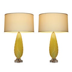 Pair of Yellow Opaline Murano Lamps