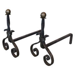 Wrought Iron Fireplace Andirons with Brass Balls