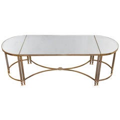 French Brass Sectional Coffee Table with Mirror Top, 1940s